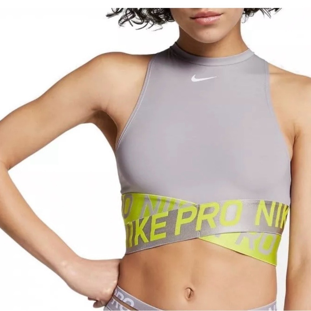 Nike Women's Gray and Neon Yellow Sports Bra